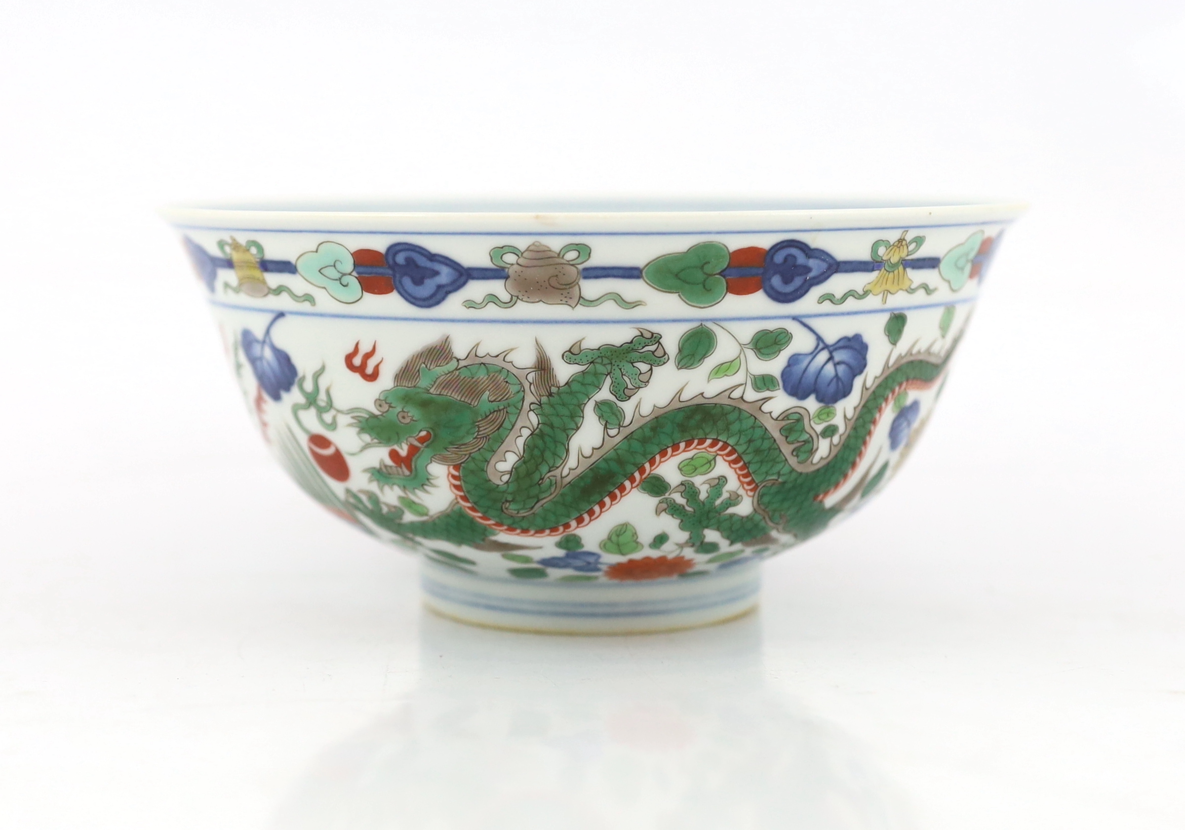 A Chinese wucai ‘dragon and phoenix’ bowl, Qianlong mark and possibly of the period